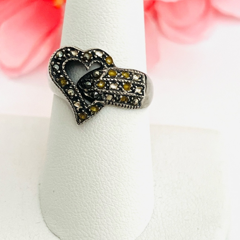 Heart-Shaped Silver and marcasite Ring size 8